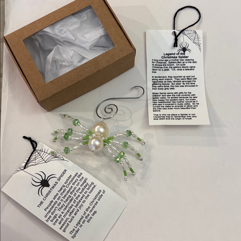 Hand made Christmas green and white  Spider Ornament